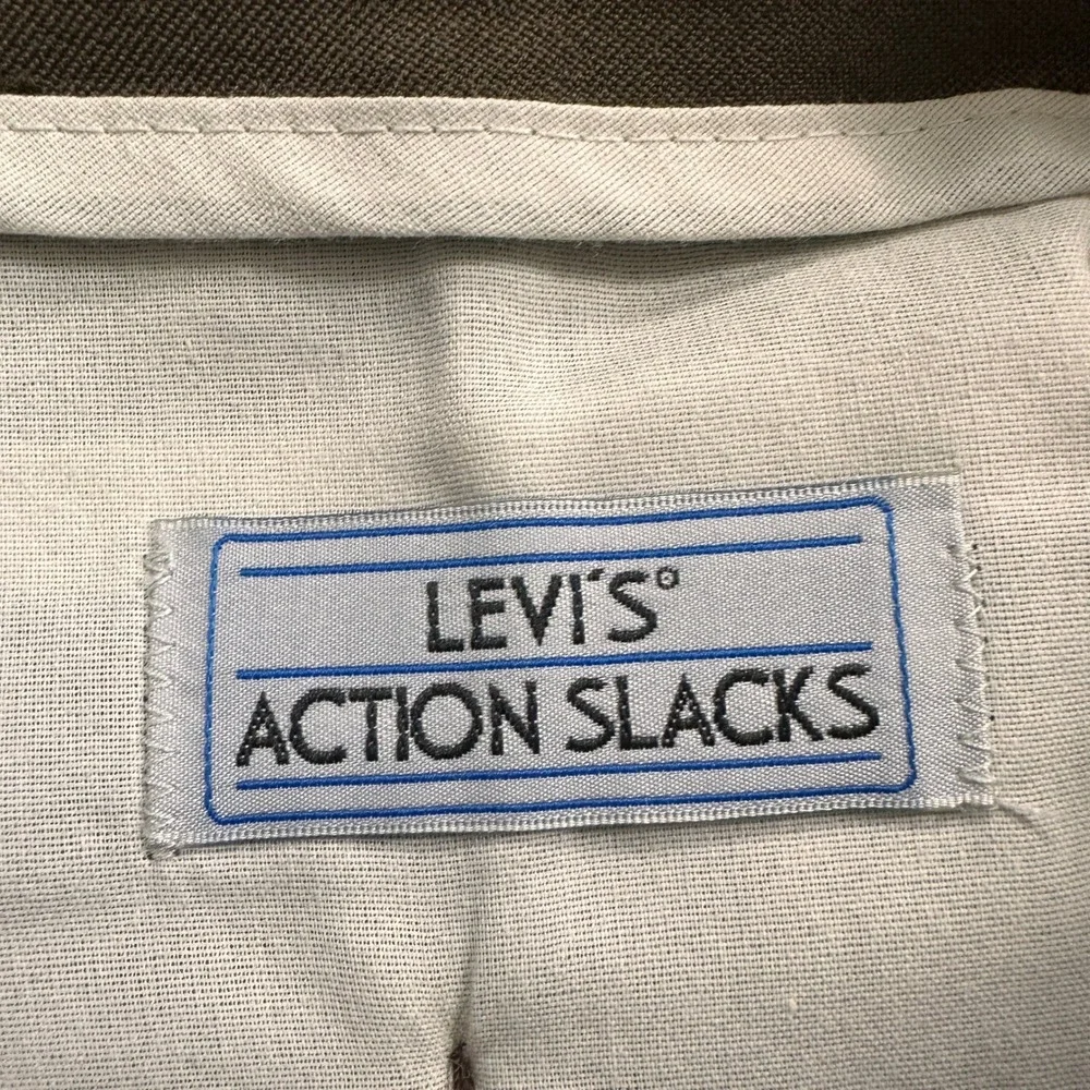 VTG Levi's Action Slacks 38x30 Olive Green Brown Made USA Dress Pants Grandpa